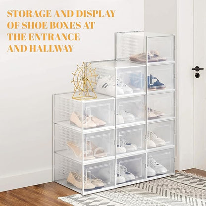 Shoe Storage Boxes, Stack Without Toppling Modular storage boxes combine freely for use in closets, under beds, hallways, and entryways. Space-saving. (Transparent, 12 Pack)