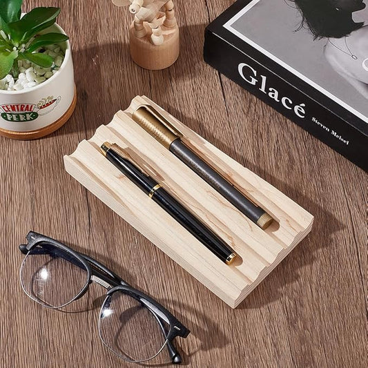 PH PandaHall Ash Wood Pen Tray Pen Display Stand Wave-Shaped Pens Holder Desk Pencil Organizer Fountain Pens Holder with 3 Compartments for Office Home Desktop Stationary Storage Supplies