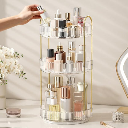 360° Rotating Makeup Organizer, Large Capacity Skincare Organizer, 3 Tier Cosmetic Skin Care Perfume Dresser Organizer, Fits Cosmetics, Perfume, Skin Care, Lipstick