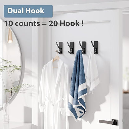 Josmimic 10-Pack Self Adhesive Towel Hooks: Extra Strong 13LB, Stainless Hook for Hanging Loofah, Towels, Coat, Bath Robe Bathroom Shower, Black