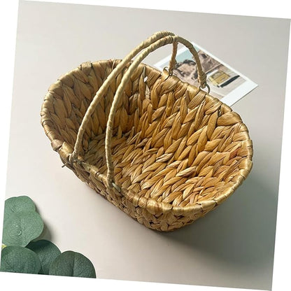 Woven Fruit Basket Stair Basket Pantry Organizer Boho Decor Handle Swing Storage
