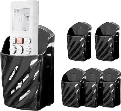Remote Control Holder Wall Mount 6Pcs Stylish Organizer ABS Plastic Storage Box for TV AC Fan Remotes, No-Drill Adhesive or Screw Installation for Bedroom Headboard Office (Black)