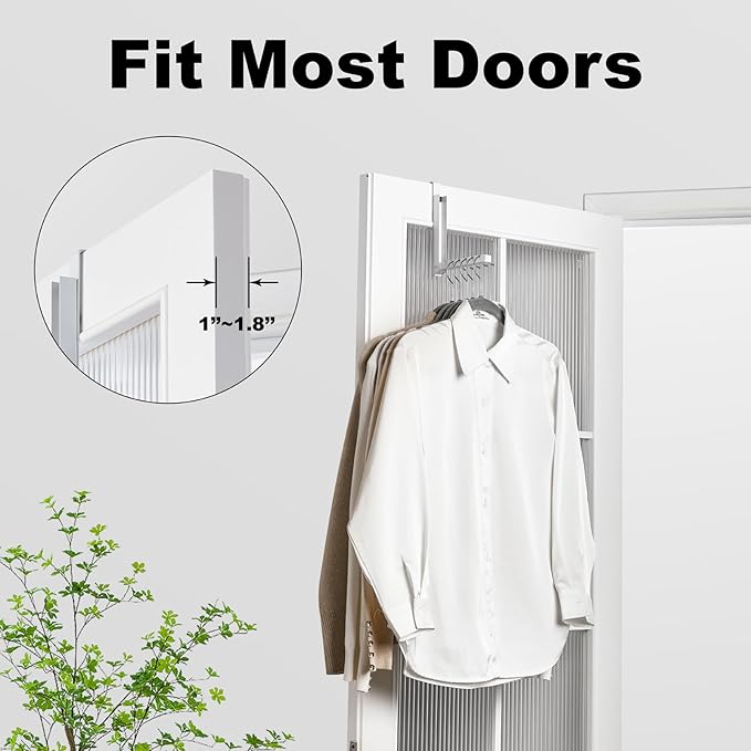 YAZYBHA 2 Pack Over The Door Hooks Hanger for Clothes, Foldable Over The Door Drying Rack for Laundry, Overdoor Hanger Hook with 6 Groves for Towel, Coat, White