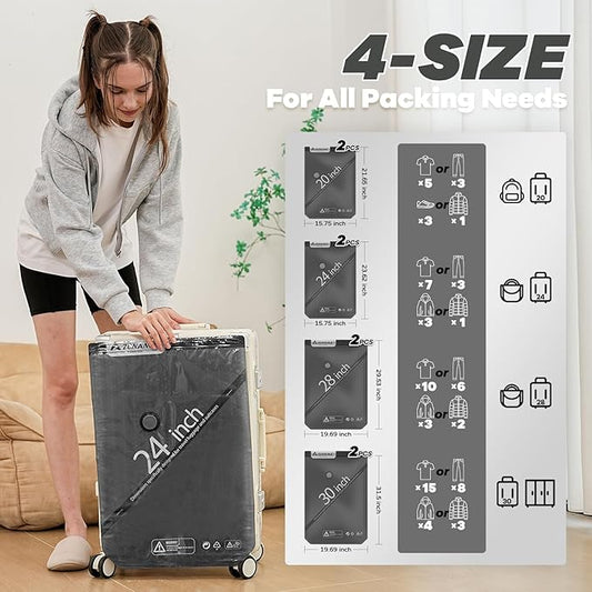 Vacuum Storage Bags for Travel with Wireless Rechargeable Air Pump, 8 Pack Travel Essentials Space Saver Compression Bag for Luggage, Suitcase, Backpack, Vacuum Seal Bags for Home Storage Clothing