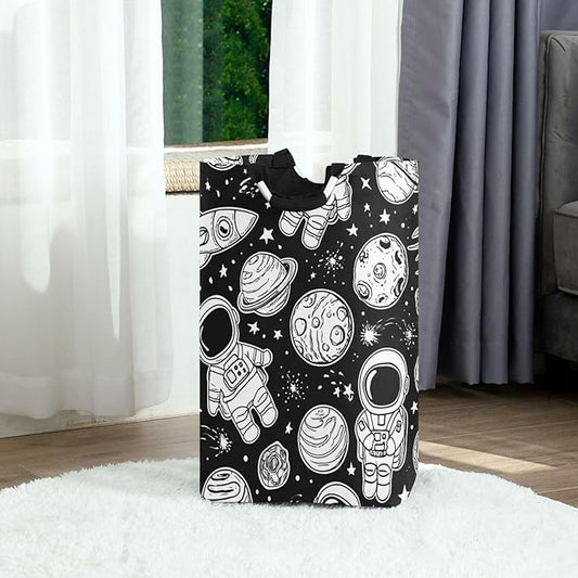 Laundry Hamper Basket Planet Astronaut Black Storage Basket Collapsible Laundry Bag with Handle Decorative Organizer Bins Basket for Laundry Room Bedroom Clothes College