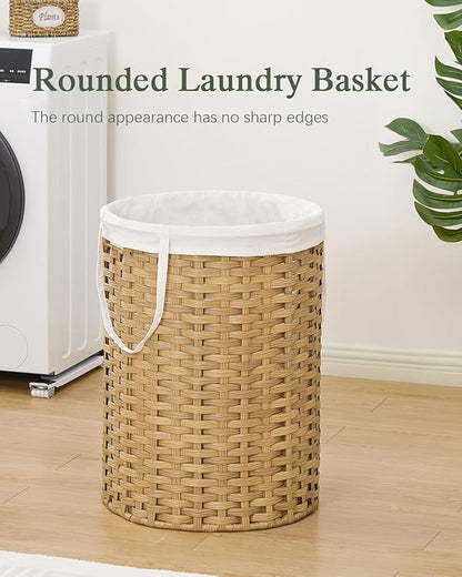 Laundry Basket Round Rattan Laundry Hamper 29.1 Gal(110 L)Handwoven Large Wicker Basket with Handles, Wicker Hamper with Removable Bags and 2 Mesh Bags for Bathroom Living Room Natural(No Lid)