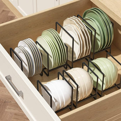 Hikinlichi Metal Drying Rack, 3 Pack Inside Cabinet Plate Holders Organizers, Upright Dish Racks for Countertop and Cupboard, Large Capacity, Black (20x16x11.5 cm Each)