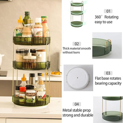 Weidace 360 Rotating Makeup Organizer for Vanity, Bathroom Countertop Spinning Perfume Organizer, High-Capacity Cosmetic and Skincare Dresser Make Up Holder Rack (3 Tiers, Green)