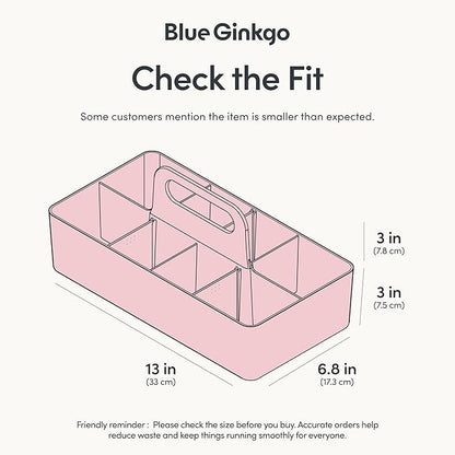 BLUE GINKGO Stackable Organizer Caddy – Korean-Made Portable Tote for Bathroom, Office, Crafts, or School Supplies (Long Rectangle, Pink)