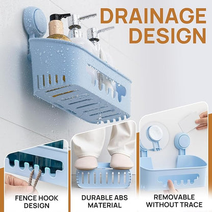 LEVERLOC Shower Caddy Suction Cup 2 Pack, Shower Organizer Removable Bathroom Shelf, Storage Suction Powerful Max Hold 22lbs Bathroom Caddy Waterproof Holder, Blue