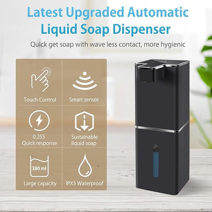 JEMISUN Automatic Liquid Soap Dispenser Touchless Soap Dispenser 380ml/12.8oz Rechargeable, Wall Mounted,4 Levels Adjustable Auto Soap Pump for Bathroom Kitchen Dish Soap