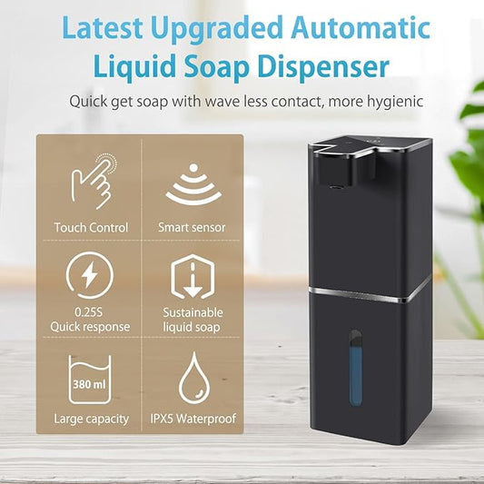 JEMISUN Automatic Liquid Soap Dispenser Touchless Soap Dispenser 380ml/12.8oz Rechargeable, Wall Mounted,4 Levels Adjustable Auto Soap Pump for Bathroom Kitchen Dish Soap