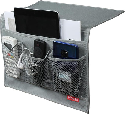 Meeall Bedside Storage Organizer with Pockets, Bedside Caddy, Table Cabinet Storage Organizer, TV Remote Control, Phones, Magazines, Tablets, Accessories, Grey