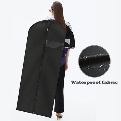 Dress Bags for Gowns Long, 65'' Garment Bags for Hanging Clothes, Suit Bag Cover for Storage and Travel, 2 Pack (Black)