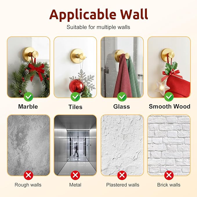4 Packs Suction Cup Hooks for Shower, Heavy-Duty Wreath Hangers for Front Door, No Drill Glass Door Shower Suction Hooks No Damage for Walls Bathroom Kitchen Window Mirror Tile Towel Coat Robe Loofah