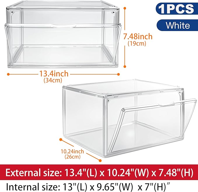 1 Pack Clear Shoe Box, Acrylic Sneaker Display Case Size 12.5, Transparent Storage Box with Magnetic Door, Showcase for Cosmetic, Displays, Action Figures Collectibles, Size 12.5 for Men Women Shoes