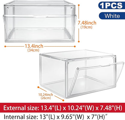 1 Pack Clear Shoe Box, Acrylic Sneaker Display Case Size 12.5, Transparent Storage Box with Magnetic Door, Showcase for Cosmetic, Displays, Action Figures Collectibles, Size 12.5 for Men Women Shoes