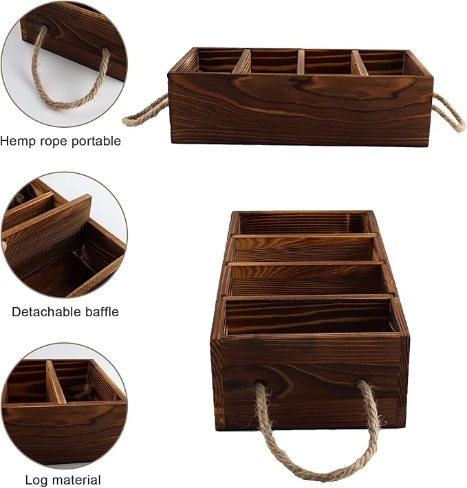 2 Pack Snack Organizer for Countertop, Brown Wooden Snack Basket with Handles, Pantry Organizer and Storage