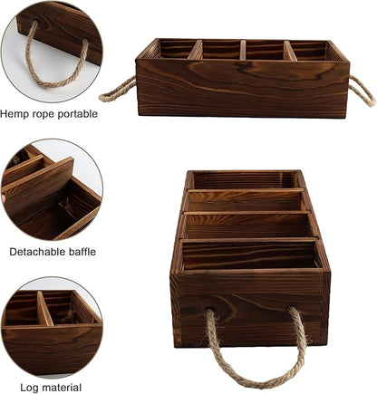 2 Pack Snack Organizer for Countertop, Brown Wooden Snack Basket with Handles, Pantry Organizer and Storage