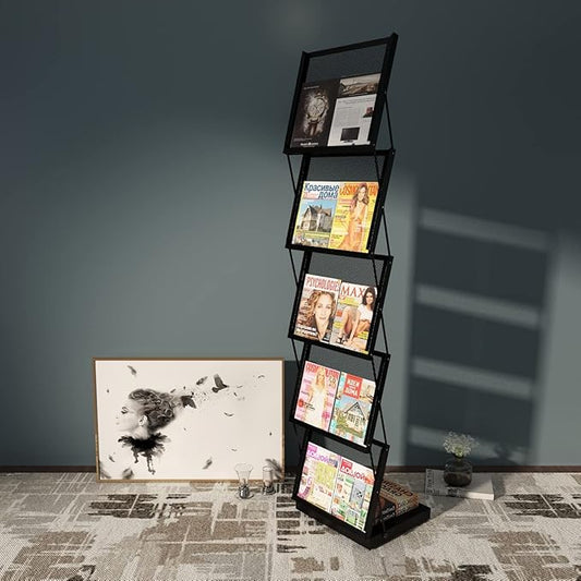 brochure display stand&Foldable Magazine Rack with 5 Pockets for Exhibition and Trade Show (17.7'X14.5'X63')