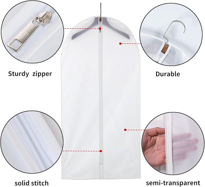dust proof garment bags - set of 6 pcs 40 inch hanging clothing storage bags and cedar balls,for jacket, shirt, sweater, suit
