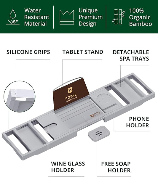 ROYAL CRAFT WOOD Premium Foldable Bathtub Tray - Expandable Bath Tray for Tub - Luxury Bathtub & Bathroom Accessories