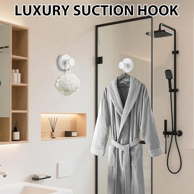 HESUSLA Suction Cup Hooks for Wreaths on Glass,2025 New Model No-Drill Suction Cup Hooks,Wreath Hangers for Front Doors,Metal Towel Hooks for Showers Bathrooms Mirrors(2 Pack,White)