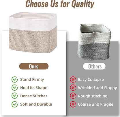 3 Pack Cube Storage Bin, 17”x12”x12” Cotton Rope Woven Baskets for Organizing Toys Clothes Towels, Square Gift Storage Baskets for Shelf, Nursery, Closet, Bathroom, Pantry (White & Jute)