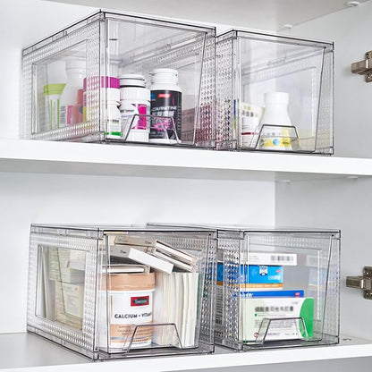 JollyPack 2 Pack Clear Stackable Storage Drawers, Easy to Assemble Multi-Use Bathroom Organizers and Storage, Suitable for Vanity, Bathroom, Makeup, Under Sink, Office, Kitchen and Pantry