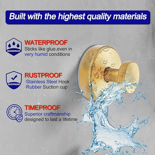 Bntuk Suction Cup Hooks for Shower, Removable Towel Hooks for Bathroom Window Glass Door Wall, Bath Robe Looafh Hook for Hanging - 4 Pack, Gold1