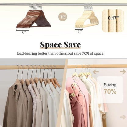 UEAKPIC Velvet Hangers 50 Pack, S-Shaped and Stackable Non Slip with 360°Swivel Hook, Ultra Thin and Space Saving Flocked, for Suits, Shirts, Coats, 15Lbs Capacity Heavy Duty, Ivory