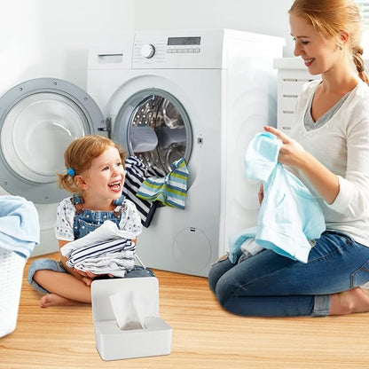 Dryer Sheet Holder with Hinged Lid,Plastic Dryer Sheet Dispenser Container Storage Box Fabric Softener Sheets Holder for Laundry Room Decor(White)