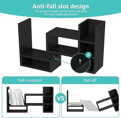 Desk Shelves Desktop Orgnizer Shlef - Black Office Organization for Top of Desk Organizers and Accessories Corner Bookshelf Table Top Shelving Small Hutch Decorations for Office