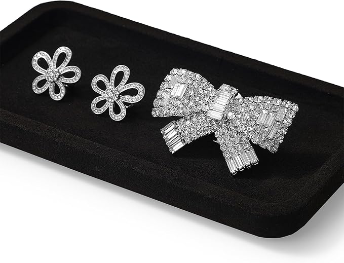 Woodten Microfiber Jewelry Display Flat Tray for Rings Earrings Necklace Bracelet, Jewelry Photograph Display Catchall Organizer Tray Dish(S,Black)