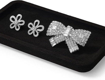 Woodten Microfiber Jewelry Display Flat Tray for Rings Earrings Necklace Bracelet, Jewelry Photograph Display Catchall Organizer Tray Dish(S,Black)