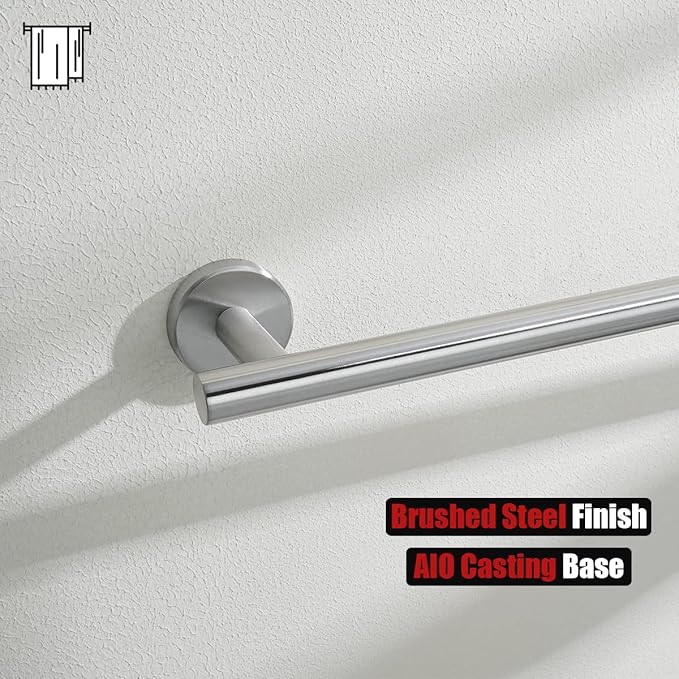 JQK Bath Towel Bar, 33 Inch 304 Stainless Steel Thicken 0.8mm Single Towel Rack for Bathroom, Towel Holder Brushed Steel Wall Mount, Useable Length 30 Inch 2 Pack, TB110L30-BN-P2