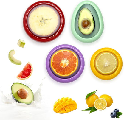 AWLGAK Avocado Saver and Onion Holder -Set of 4 Reusable Fruit and Veggie Savers for Fridge - BPA-Free, Prevent Flavor Mixing, Keep Fresh (Cyan, Purple, Red And Yellow)