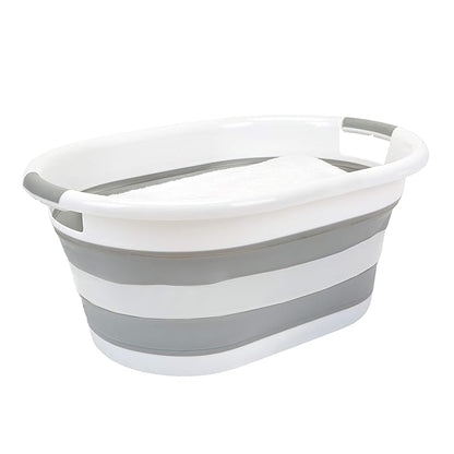 2pk Collapsible Laundry Basket | Portable | Space Saver Storage | Hold 2 Loads | Store Under the Bed or Closet | Good for Kids | Dorm | Bedroom | Large | White/Grey
