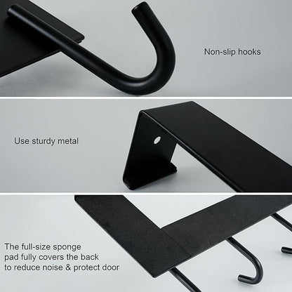 WEBI Over The Door Hooks Door Hanger,Over Door Towel Rack with 6 Hooks,Door Coat Hanger Over Door Coat Rack for Clothes,Black,2 Packs