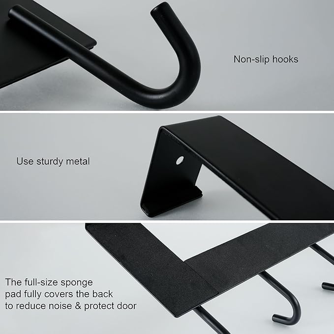 WEBI Over The Door Hook for Hanging Door Hanger:Over Door Towel Rack,Door Coat Hanger Over The Door Coat Rack for Towels,Clothes,Back of Bathroom,Black