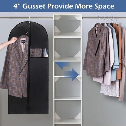 Garment Bag, 24'' x 43'' Suit Bag, 4 Packs, Dress Bags for Gowns, Garment Bags for Travel, Travel Garment Bag, Garment Bags for Hanging Clothes, Washable Suit Cover for Suits, Coats (Black)