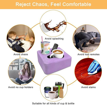 Couch Cup Holder Pillow Tray & Caddy - for Sofa, Bed, Car, Man Cave | Keep Drinks at Hand & Spill-Proof Accessories for New Parents, Camping, Park, Boat, Beach -Taro Purple