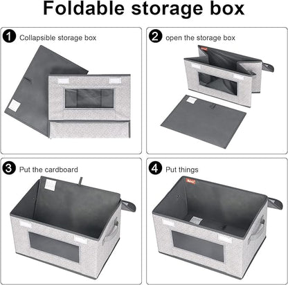 Univivi [4-Pack Fabric Storage Boxes Collapsible Storage Bins with Lids and Handles Cube Organizer Basket for Home, Closet, Bedroom (Gray, 14.4''x10''x8.3'')