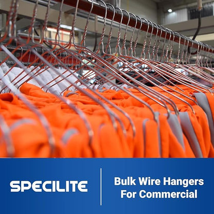SPECILITE Wire Metal Clothes Hangers Bulk 50 Pack for Standard Size Suits, Coats, Shirts, Pants, Skirts, Space Saving, Non Slip,16 Inch 12 Gauge Ultra Thin, Silver