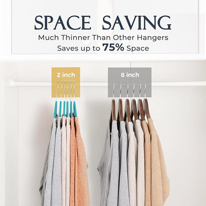 HOUSE DAY Mint Green Velvet Hangers 60 Pack, Non Slip Clothes Felt Hanger Heavy Duty for Coat, Premium Slim Space Saving Suit Hangers for Closet Organizer, 360° Rotating Silver Hook
