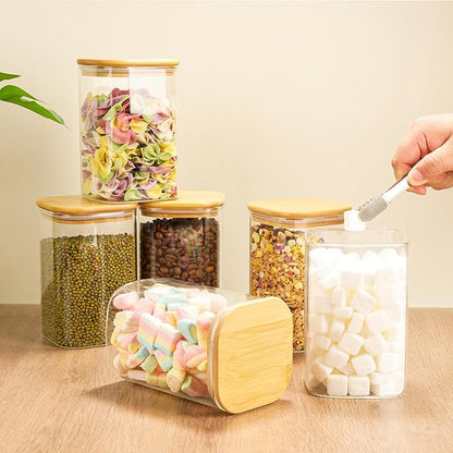 6 Pack Glass Pantry Storage Jars - 37oz Airtight Food Storage Containers Set with Bamboo Lid Labels, Square Kitchen Pantry Canister Organizers for Cookies Candy Coffee Bean Sugar Tea Spice Cereal