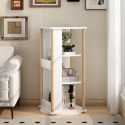 Ikebana Rotating Bookshelf Kids, 3 Tier Rotating Bookshelf Tower with Chalkboard, 360 Display Floor Standing Revolving Corner Bookcase and Narrow Book Shelf Organizer
