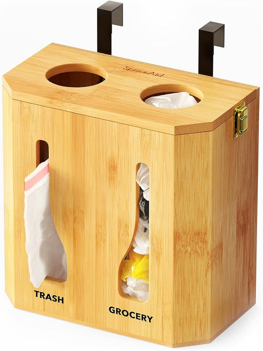 SpaceAid Bamboo 2 in 1 Garbage Bag Roll Holder & Dispenser, Under Sink Organizer for Kitchen Storage