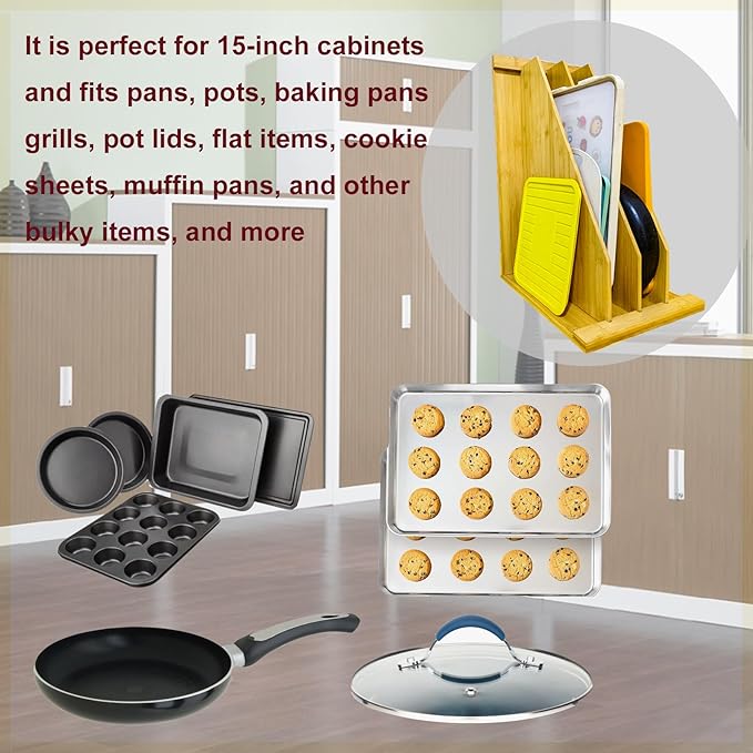 Wooden Tray Dividers for Kitchen Cabinet, 15.5" H x12" W x22.5" D, Cabinet Tray Dividers, for Cookie Sheets, Cutting Board, Baking Trays, Racks Lids, Pans, for Organizing Cabinets, 5 Years Warranty