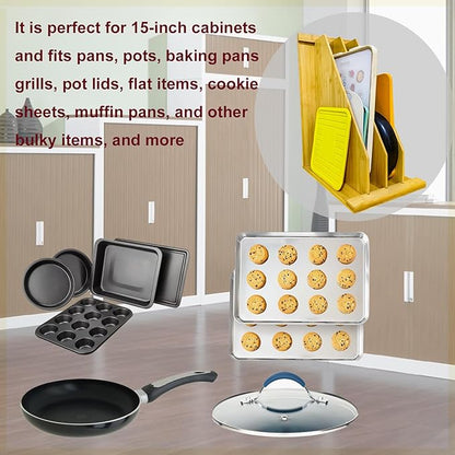 Wooden Tray Dividers for Kitchen Cabinet, 15.5" H x12" W x22.5" D, Cabinet Tray Dividers, for Cookie Sheets, Cutting Board, Baking Trays, Racks Lids, Pans, for Organizing Cabinets, 5 Years Warranty
